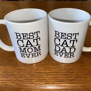 2 Cat Mugs Lot Best Cat Mom & Dad Ever Coffee Mugs This Wear